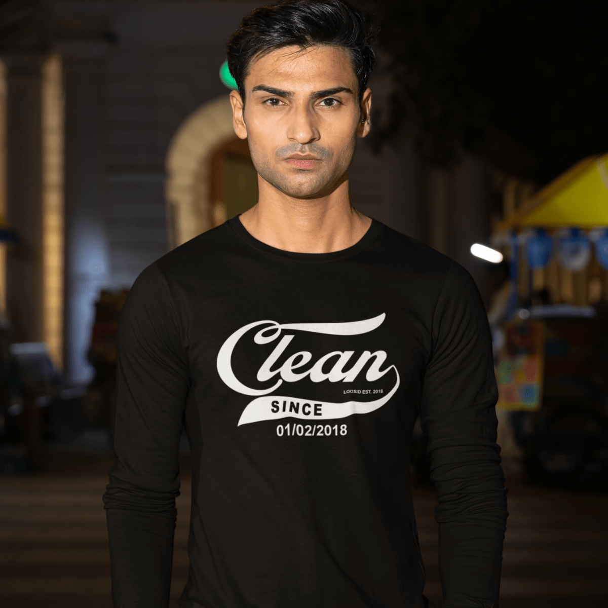 Men's Clean & Sober Long Sleeve T-shirt with Custom Sobriety Date