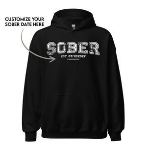 Sober Collegiate Unisex Hoodie W/ Personalize Sobriety Date