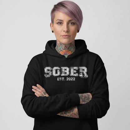 Loosid Sober Est. Hoodie w Personalized Sobriety Year Recovery Hoodie featuring the design