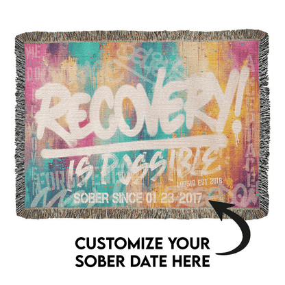 Sobriety Gift | Recovery Is Possible Woven Blanket with Date