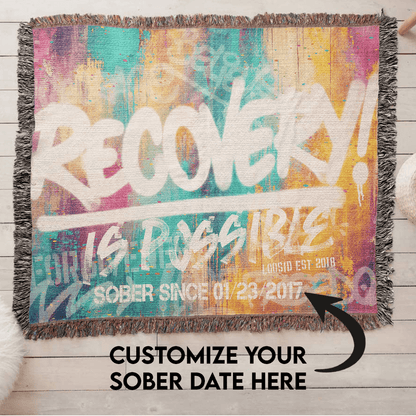 Sobriety Gift | Recovery Is Possible Woven Blanket with Date
