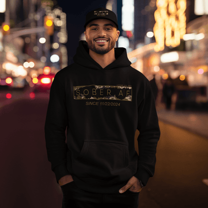 Men's Sober AF Camo Hoodie + Trucker Hat Bundle w/ Personalized Sobriety Date