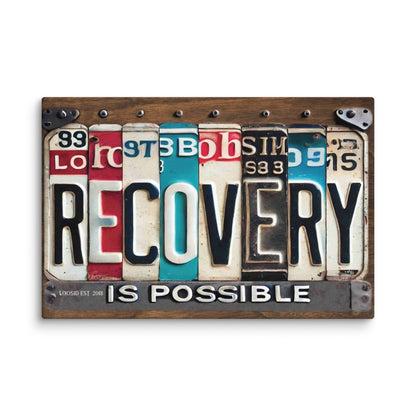 Recovery-themed sobriety art with textured, urban style