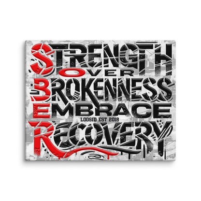 SOBER Strength Graffiti Canvas for Bold Recovery Decor Sobriety Art flat lay styled image (view 3)