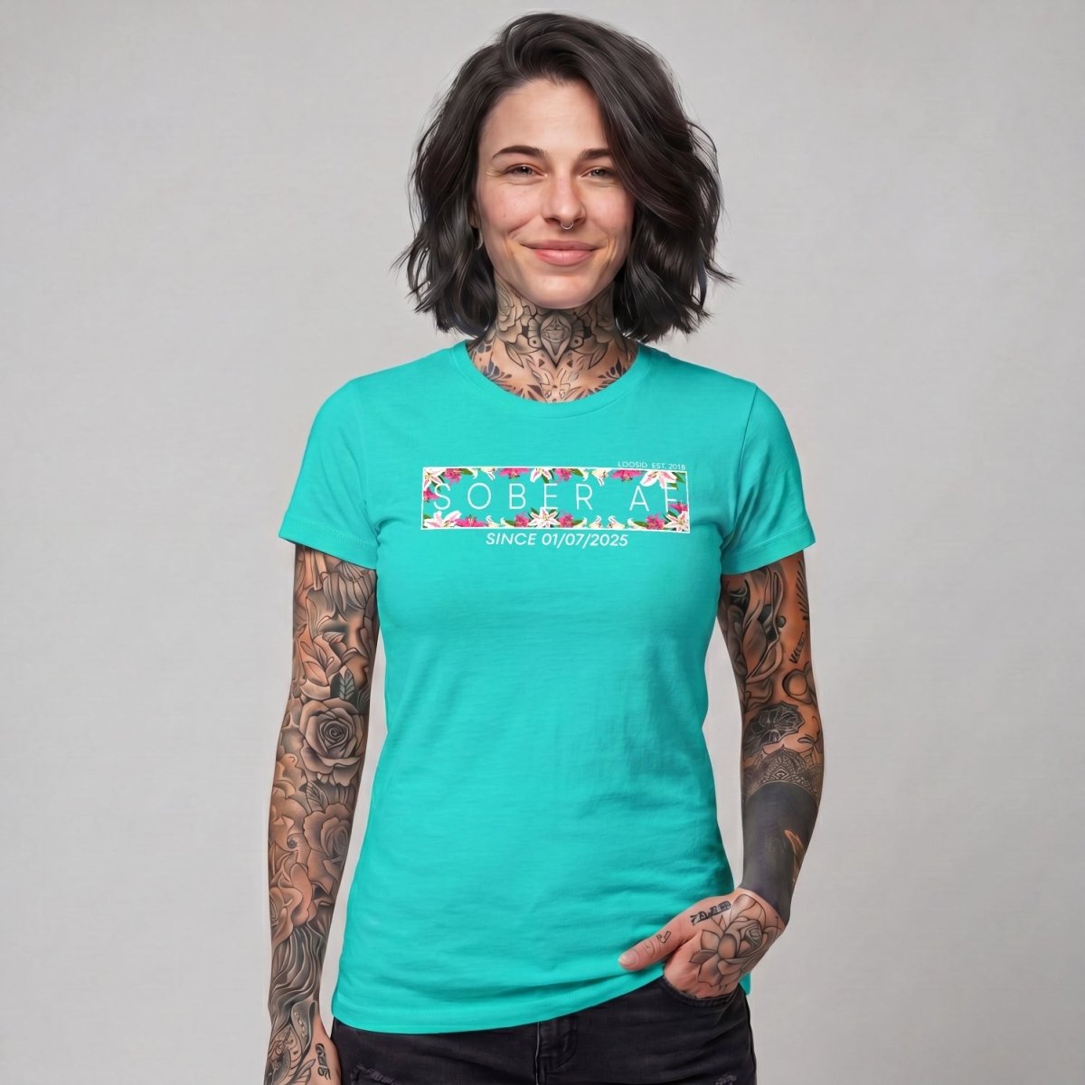 Sober T Shirt | Women's Sober AF Tee with Custom Sobriety Date