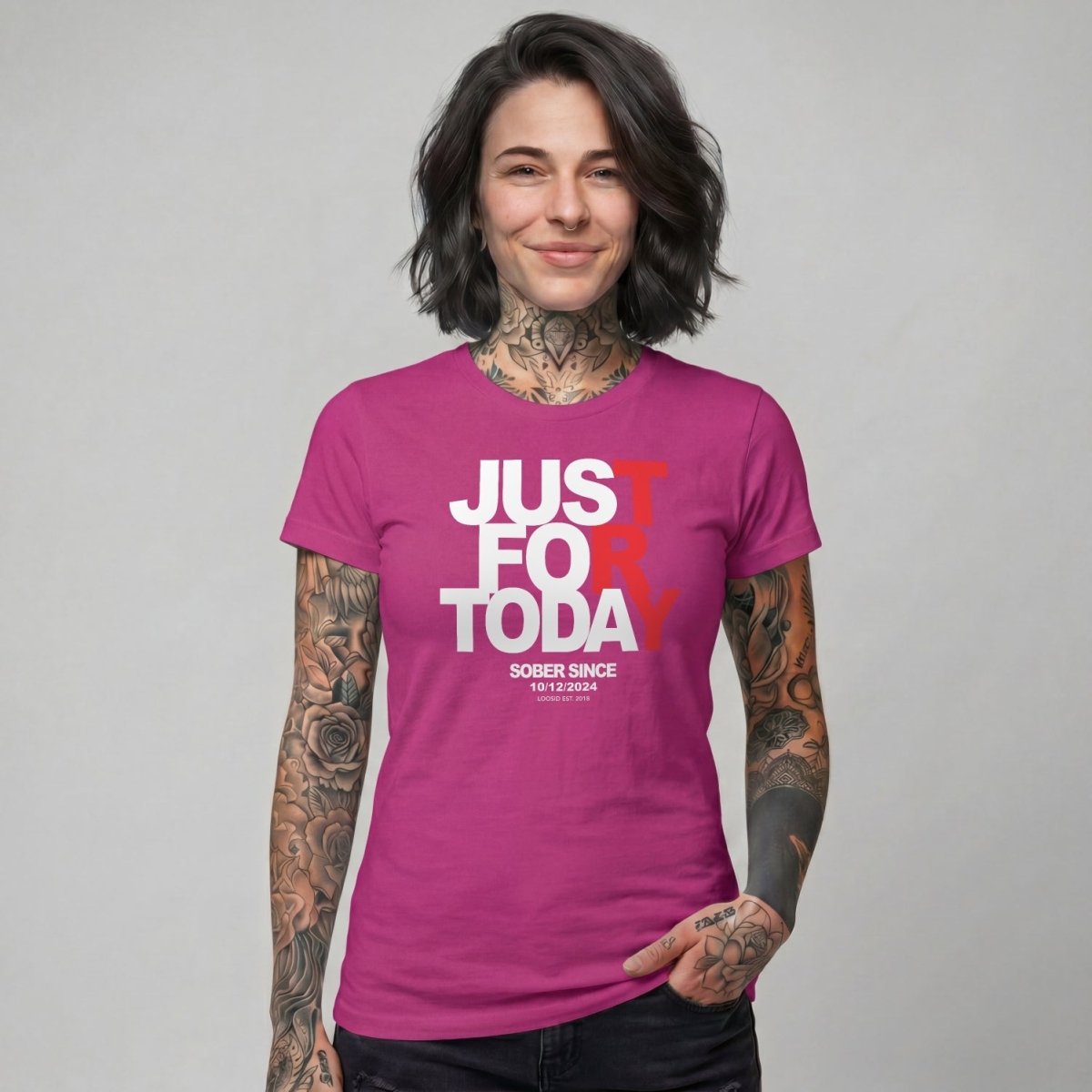 Just Try For Today Sober T Shirt with Custom Sobriety Date