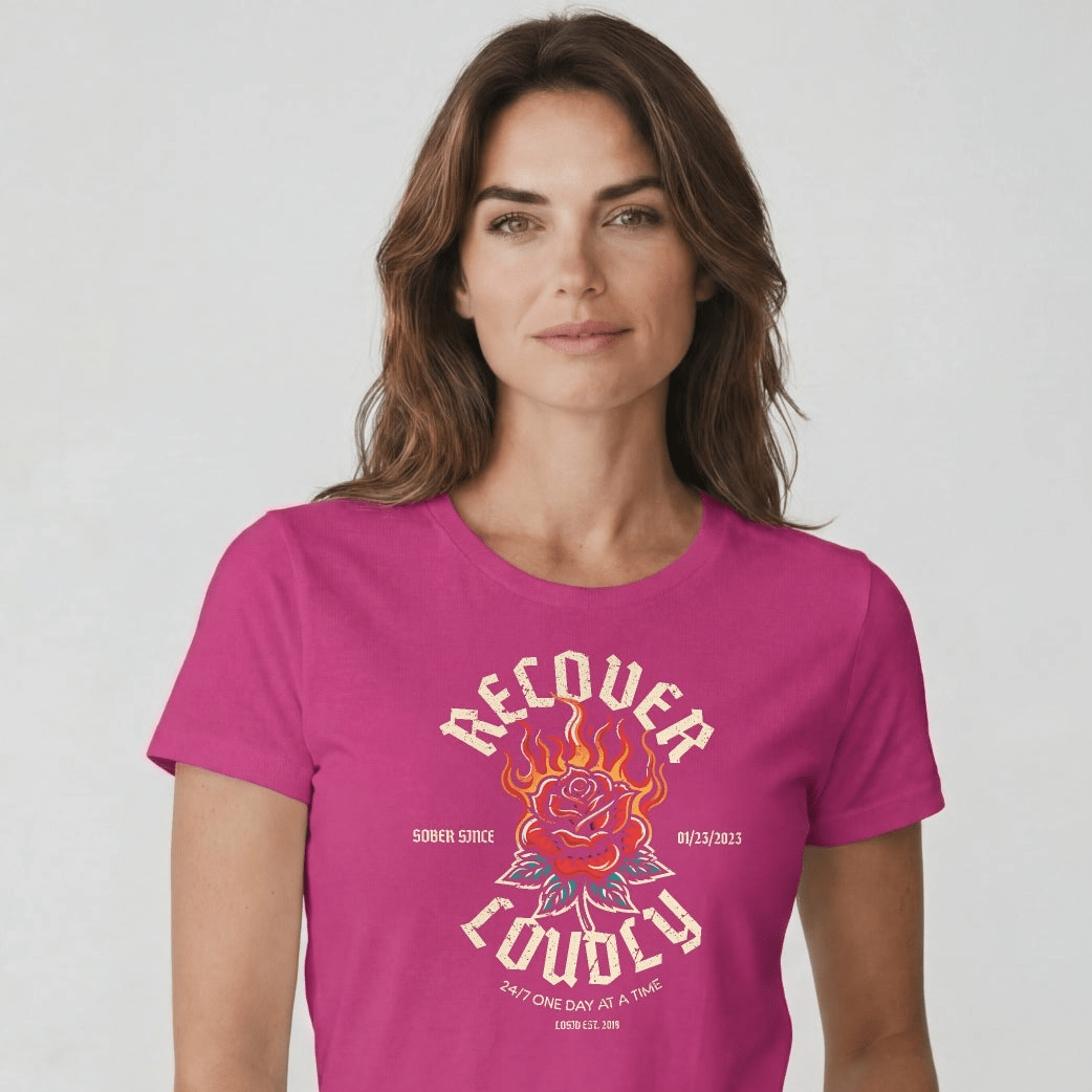 Recover Loudly Sober T Shirt with Custom Sobriety Date