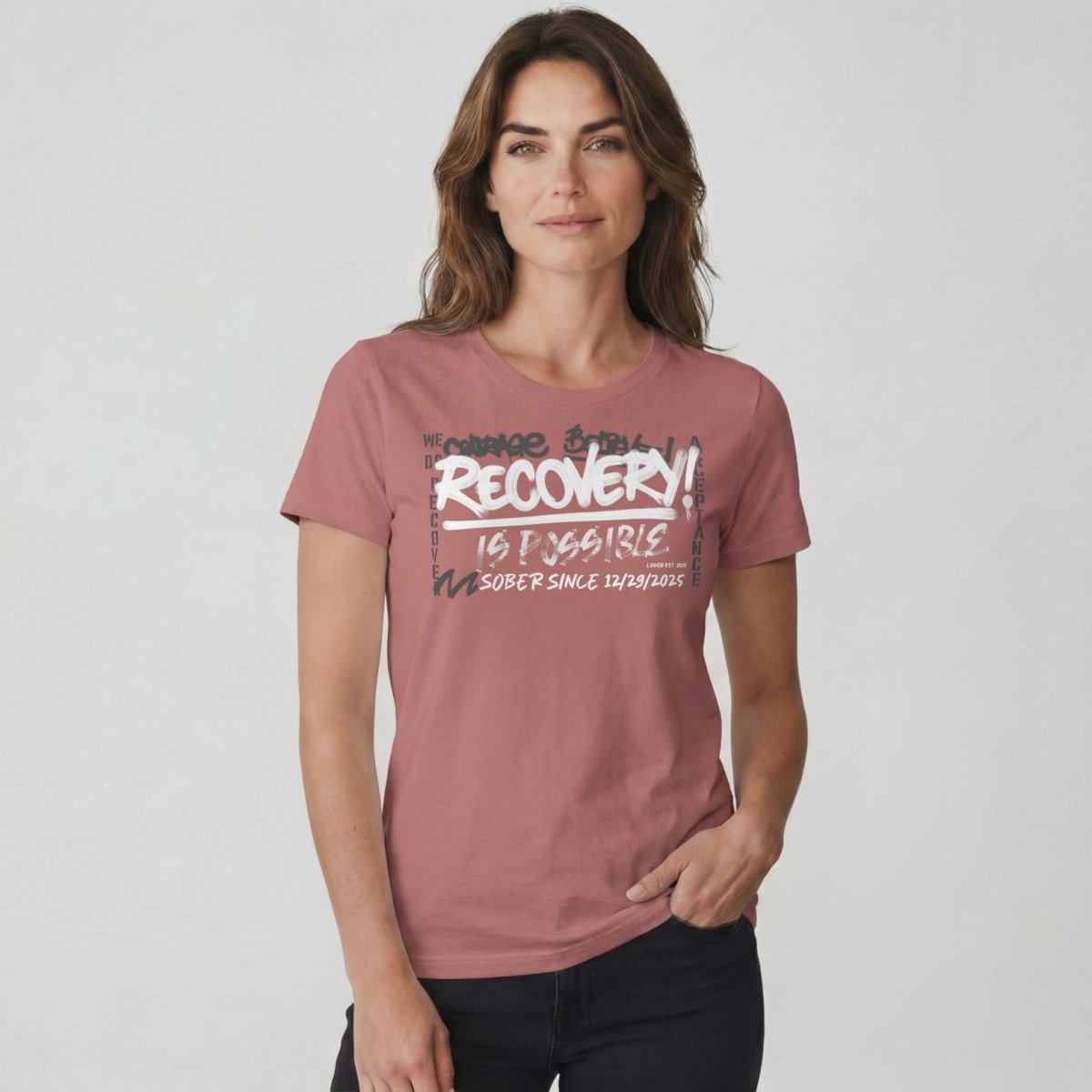 Sober T Shirt | Women's Recovery Is Possible Tee with Personalized Sobriety Date