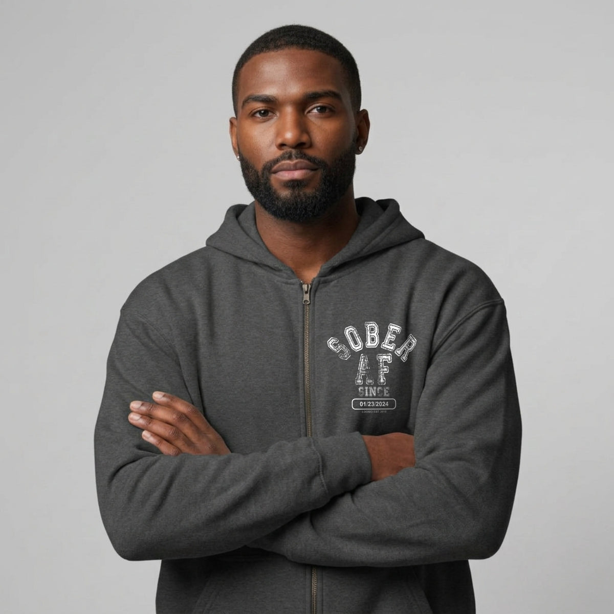 Recovery Zip Hoodie | Men's Sober AF Front & Back Print