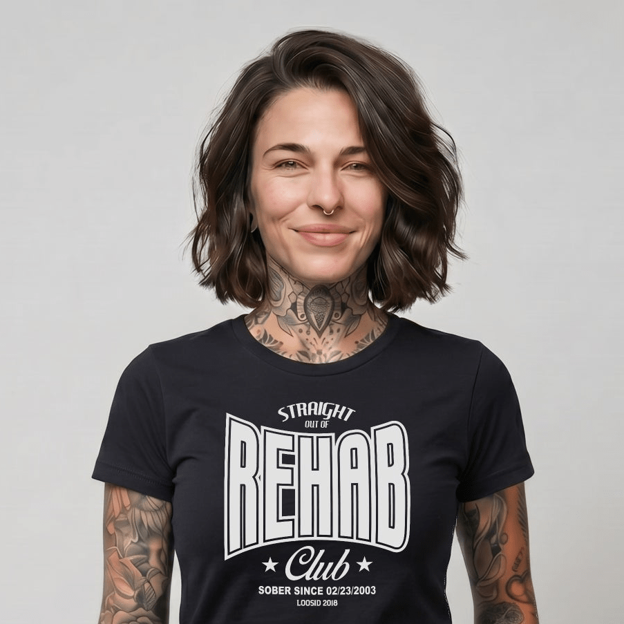 Rehab Sober T Shirt side view (view 6)