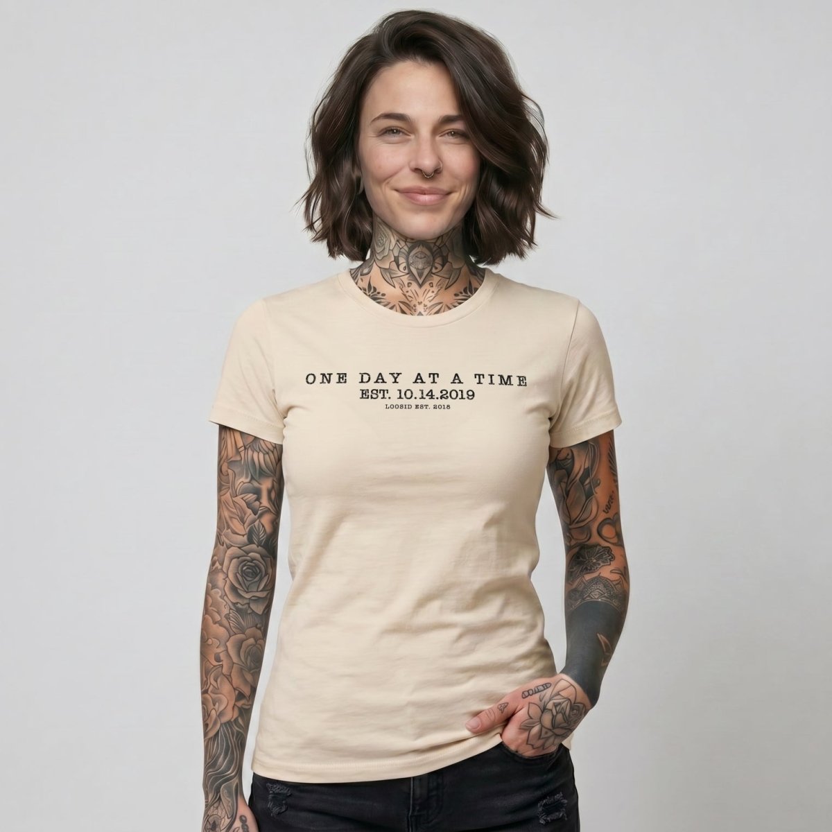 One Day At a Time Sober T Shirt side view (view 16)