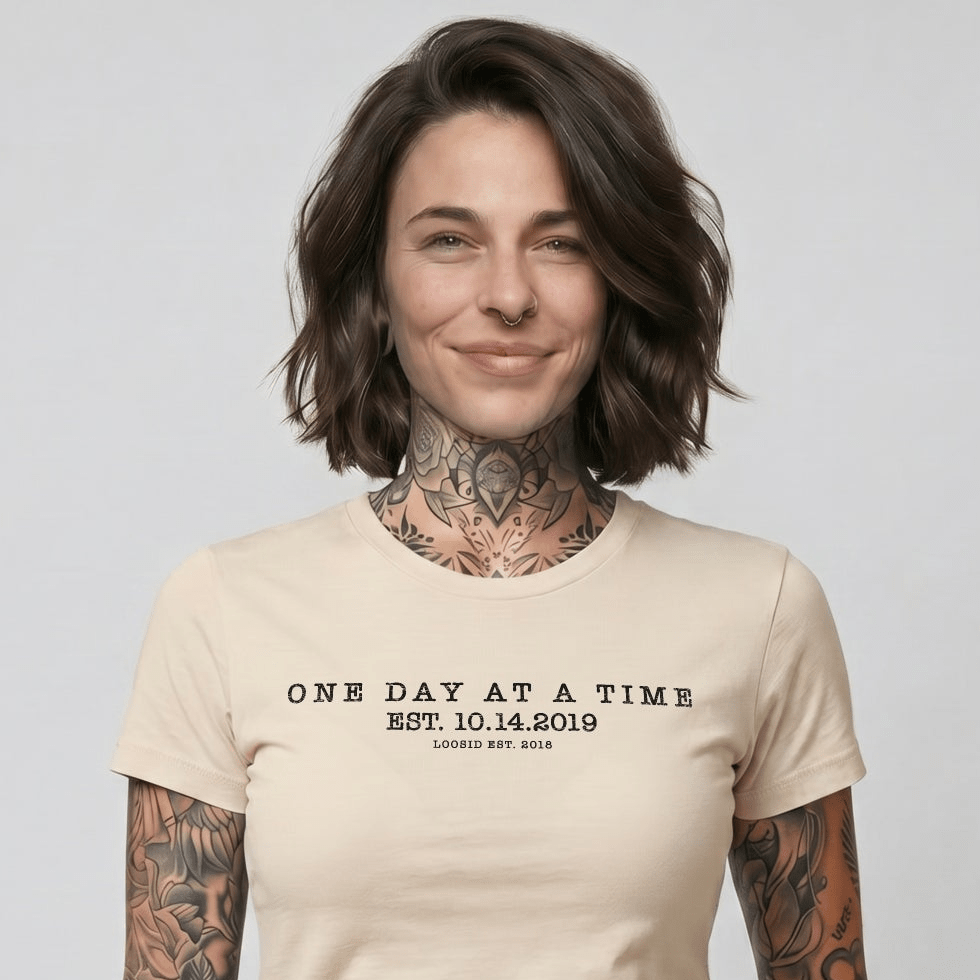 One Day At a Time Sober T Shirt lifestyle view (view 15)