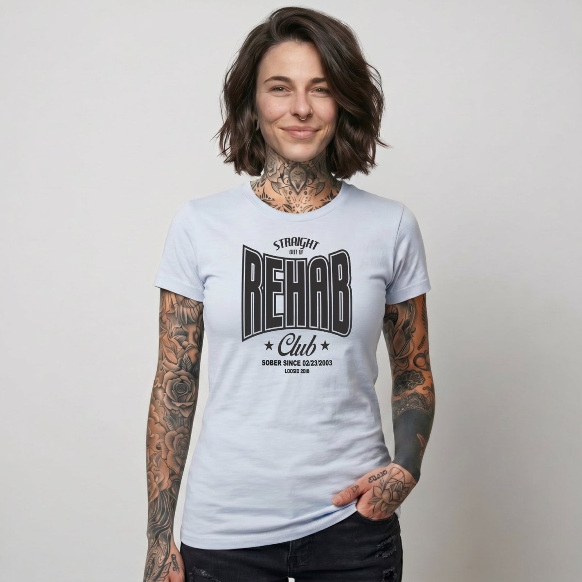 Rehab Sober T Shirt flat lay styled image (view 13)