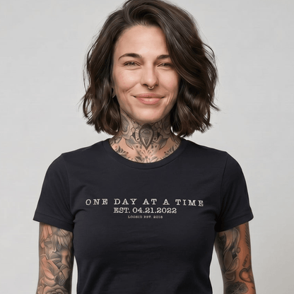 One Day At a Time Sober T Shirt side view (view 6)