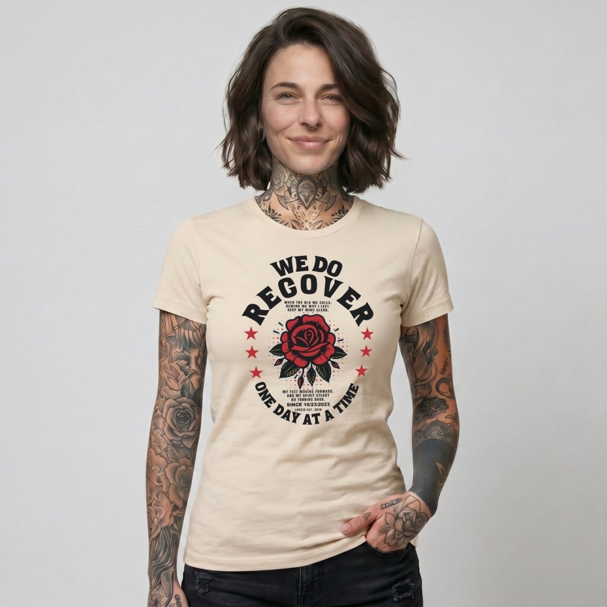 We Do Recover Sober T Shirt close-up view (view 22)