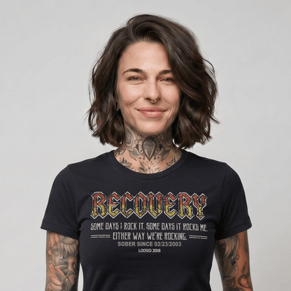 Recovery Rock Sober T Shirt close-up view (view 2)