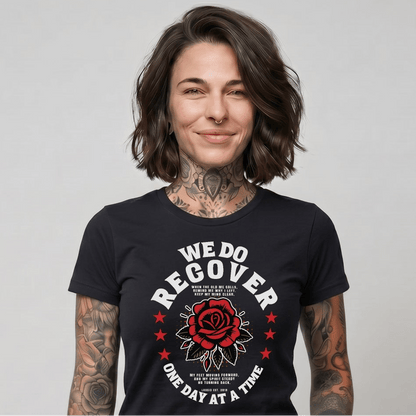 We Do Recover Sober T Shirt close-up view (view 2)