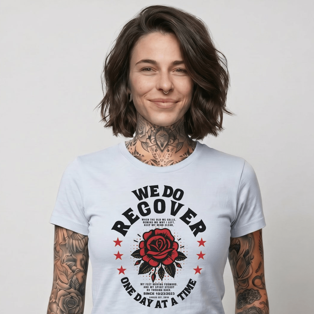 We Do Recover Sober T Shirt close-up view (view 12)