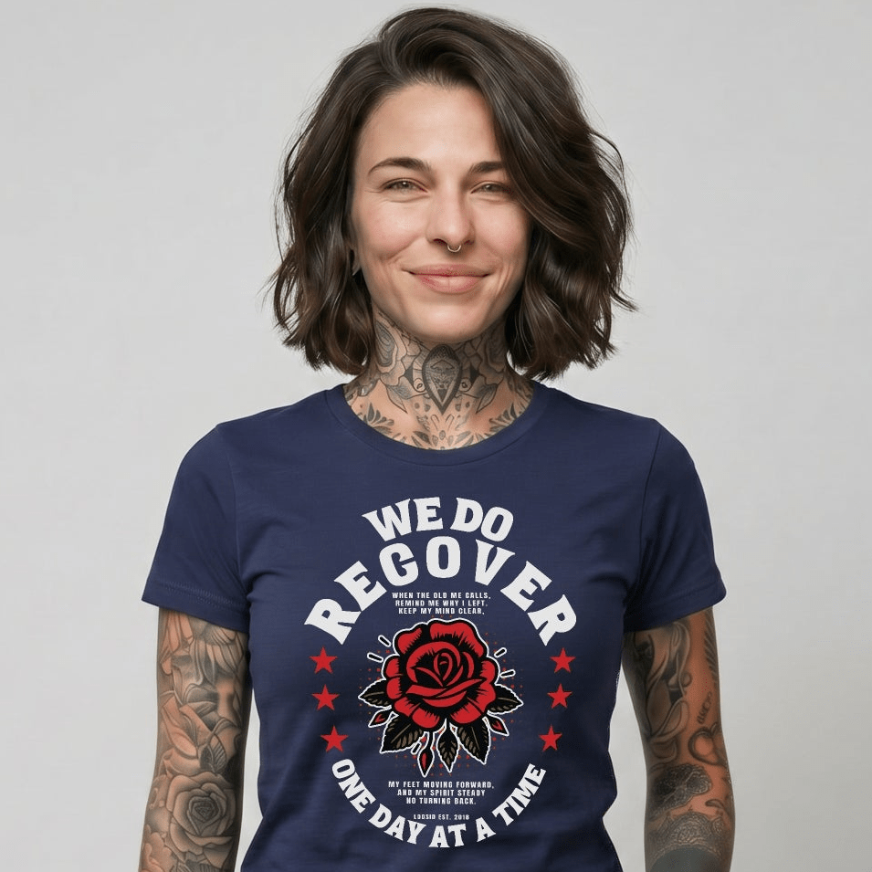 We Do Recover Sober T Shirt side view (view 6)