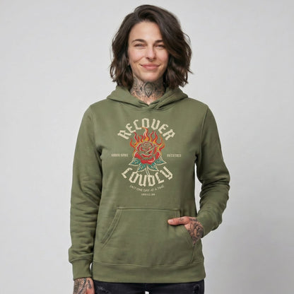 Recover Loudly Women's Custom Sobriety Date Recovery Hoodie fit detail (view 39)