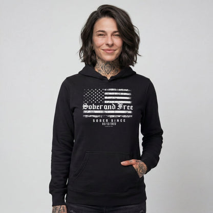 Sober and Free Custom Sobriety Date Recovery Hoodie lifestyle view (view 5)