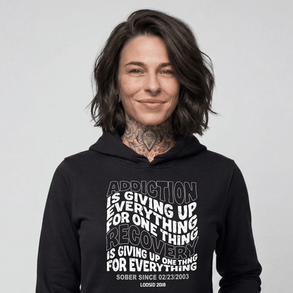Addiction is Giving up Recovery Hoodie close-up view (view 2)