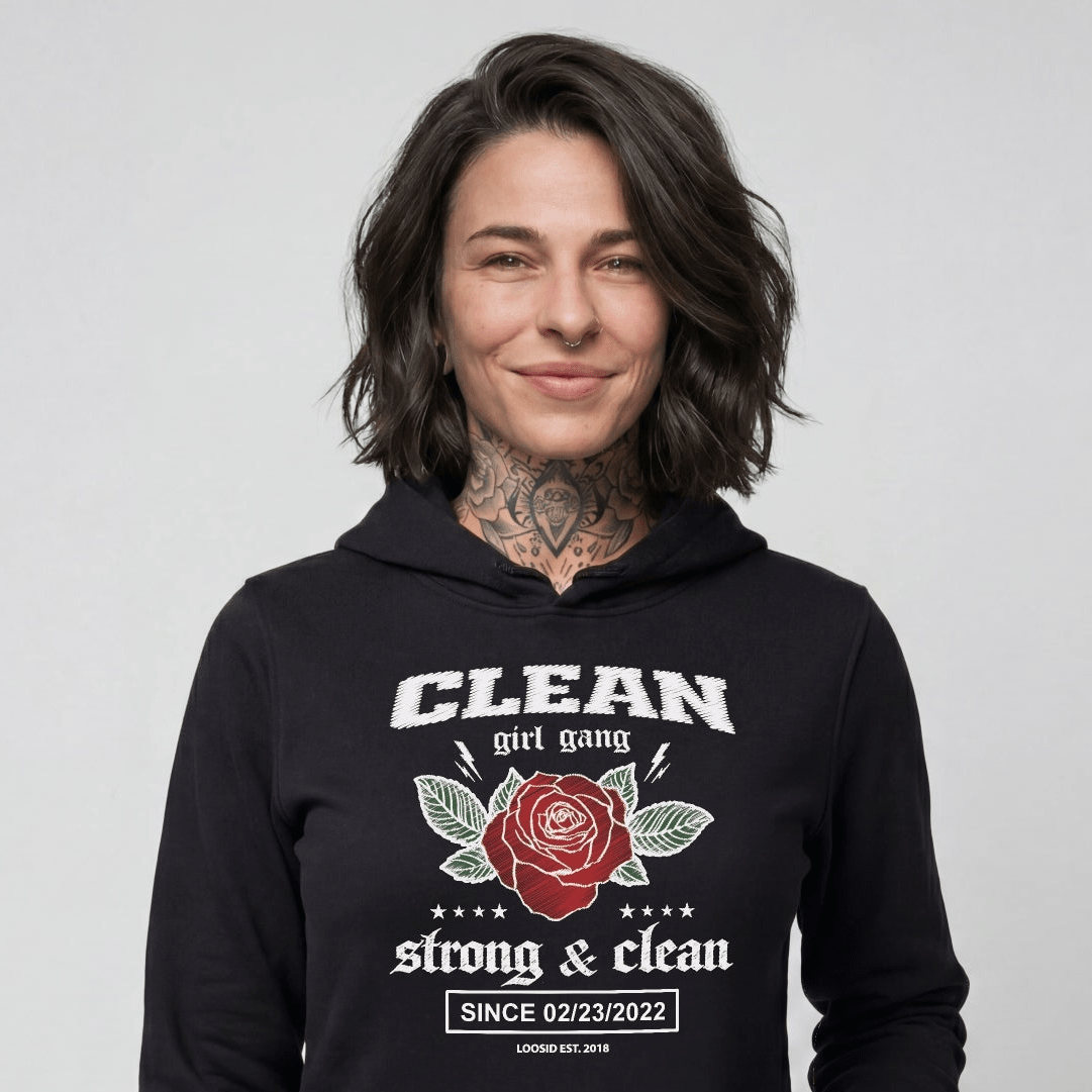 Clean Girl Gang Strong & Clean Crest Recovery Hoodie close-up view (view 2)