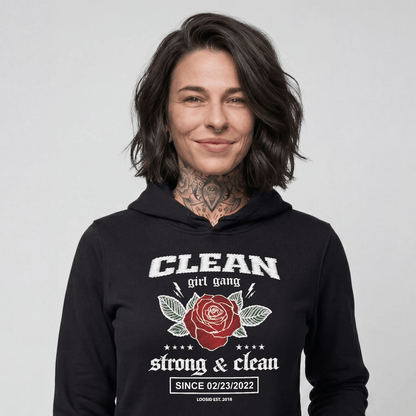Clean Girl Gang Strong & Clean Crest Recovery Hoodie close-up view (view 2)