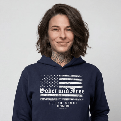 Sober and Free Custom Sobriety Date Recovery Hoodie back view (view 7)