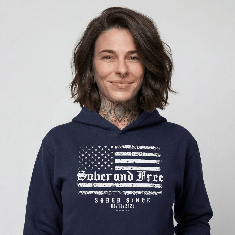 Sober and Free Custom Sobriety Date Recovery Hoodie back view (view 7)