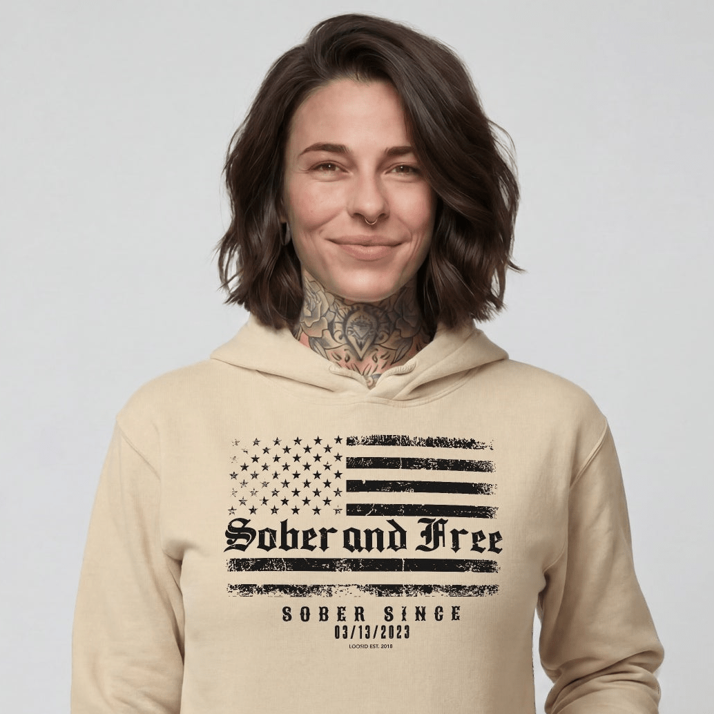 Sober and Free Custom Sobriety Date Recovery Hoodie close-up view (view 22)