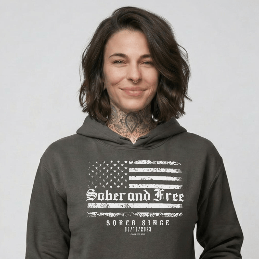 Sober and Free Custom Sobriety Date Recovery Hoodie flat lay styled image (view 13)