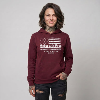 Sober and Free Custom Sobriety Date Recovery Hoodie featuring the design (view 11)