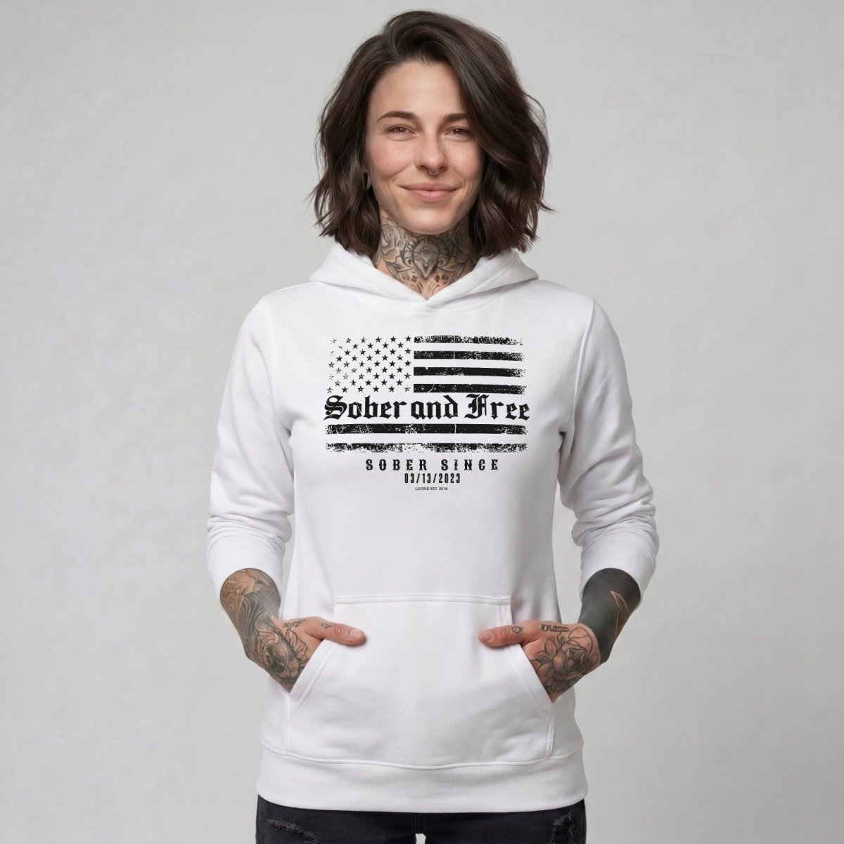 Sober and Free Custom Sobriety Date Recovery Hoodie packaging detail (view 28)