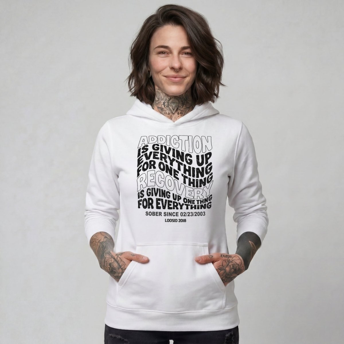 Addiction is Giving up Recovery Hoodie graphic detail (view 14)