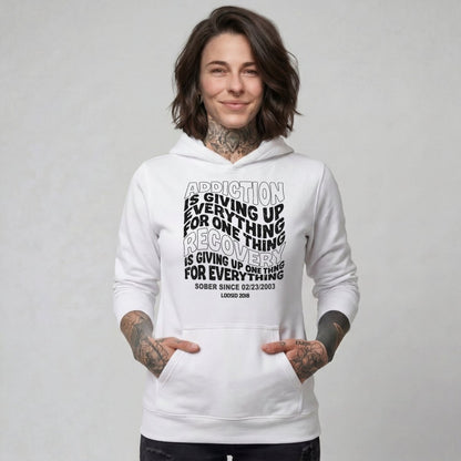 Addiction is Giving up Recovery Hoodie graphic detail (view 14)