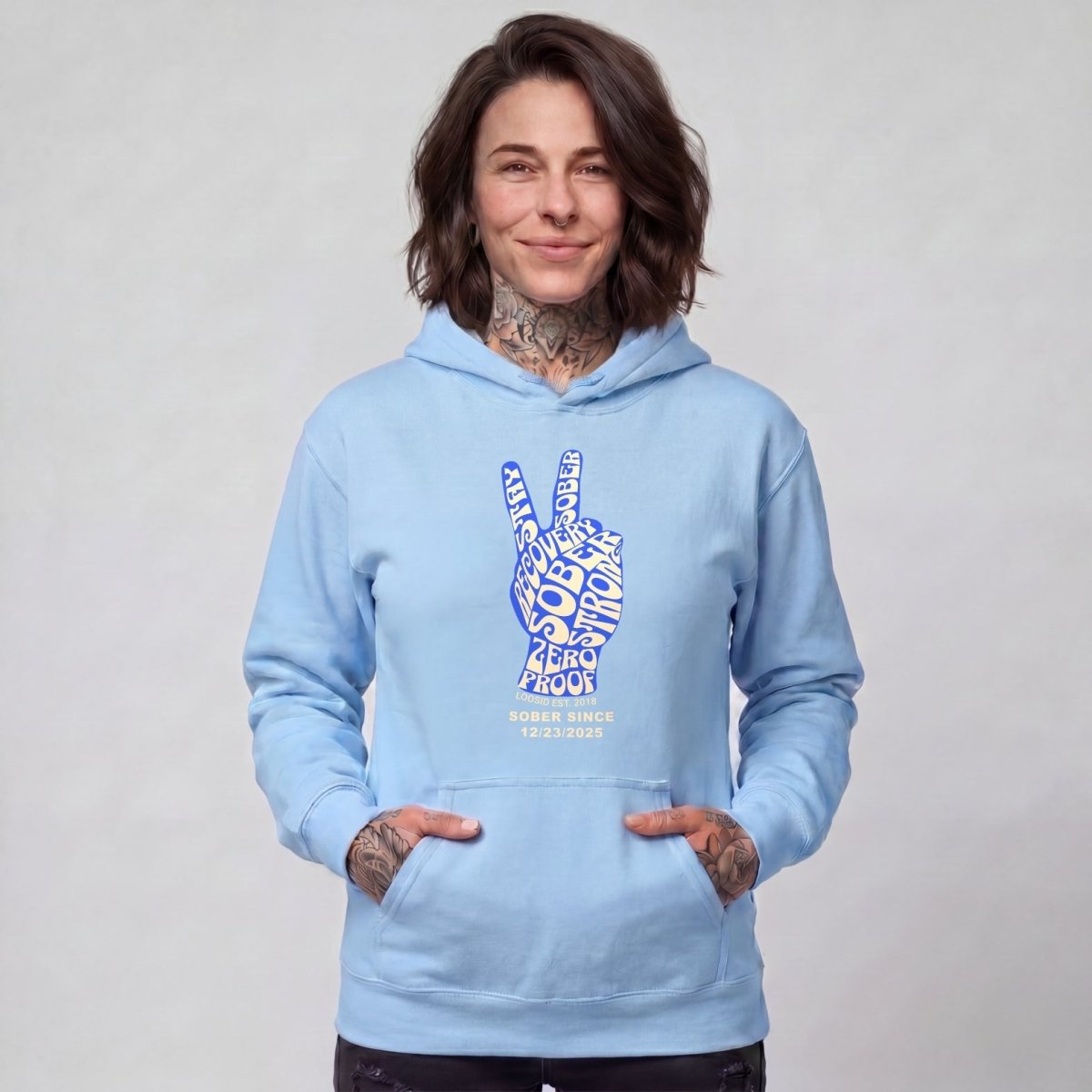 Peace & Sober Recovery Hoodie close-up view (view 22)