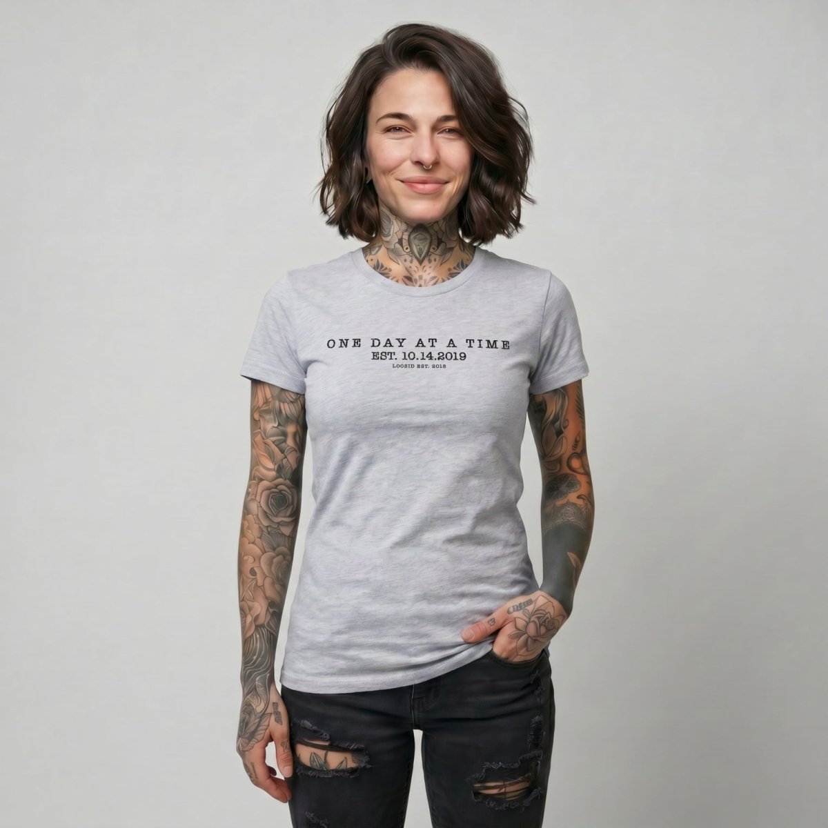 One Day At a Time Sober T Shirt fit detail (view 19)