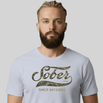 Sober T Shirt | Sober Since Camo Tee with Personalized Date