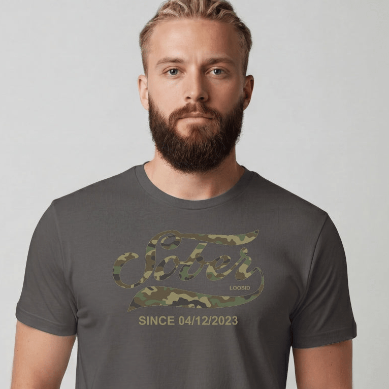 Sober T Shirt | Sober Since Camo Tee with Personalized Date