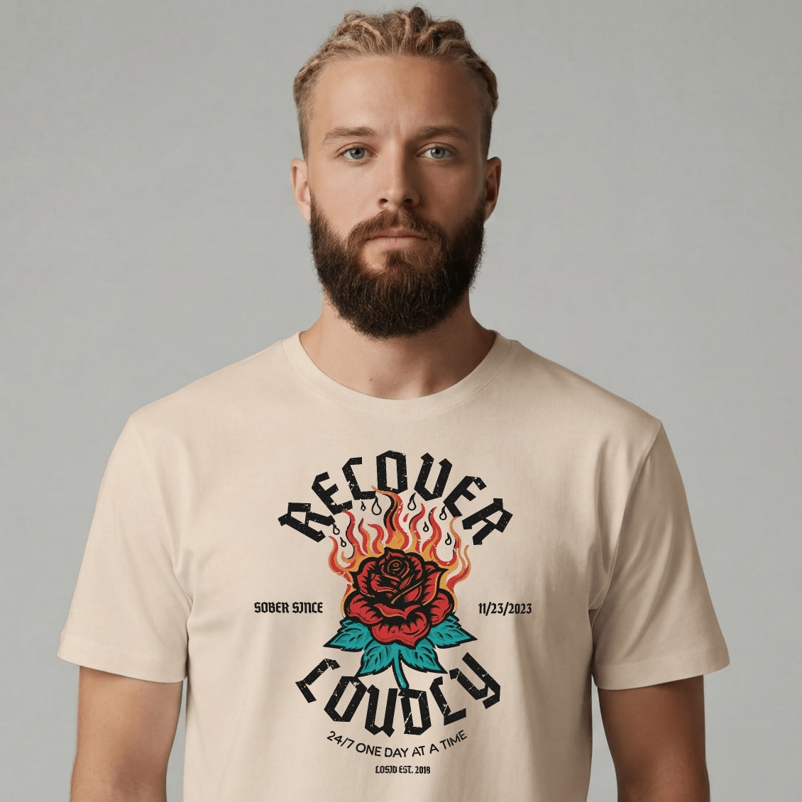 Recover Loudly Sober T Shirt with Custom Sobriety Date