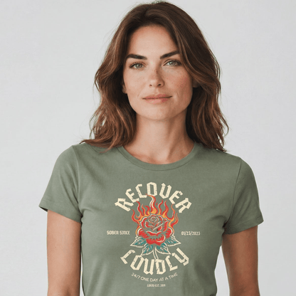 Recover Loudly Sober T Shirt with Custom Sobriety Date