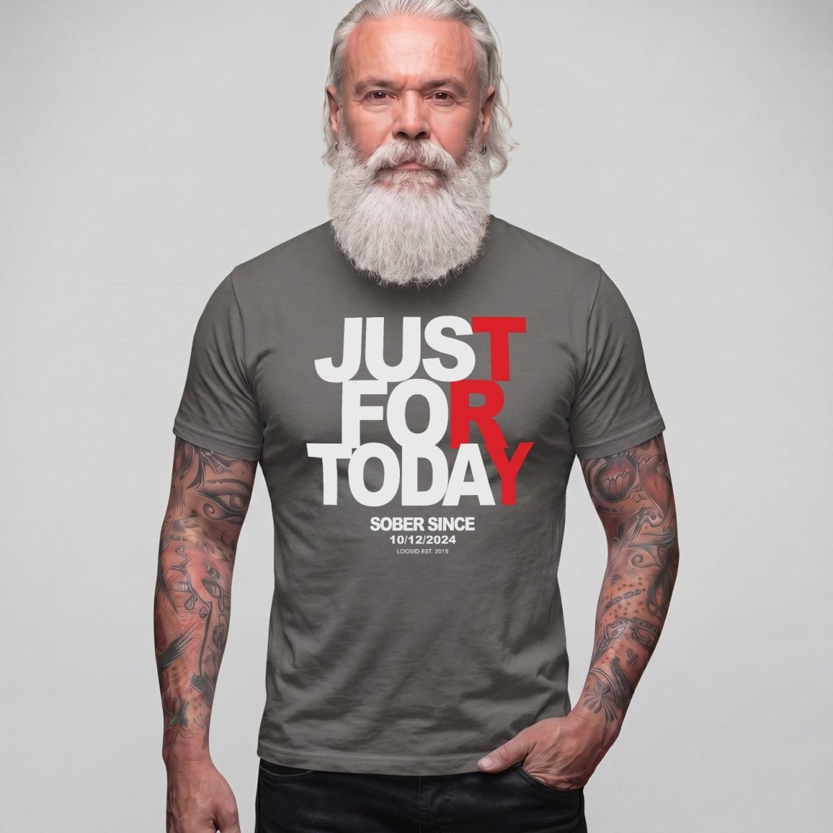 Men's Just Try For Today Sober T Shirt with Custom Sobriety Date