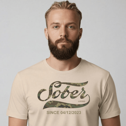 Sober T Shirt | Sober Since Camo Tee with Personalized Date