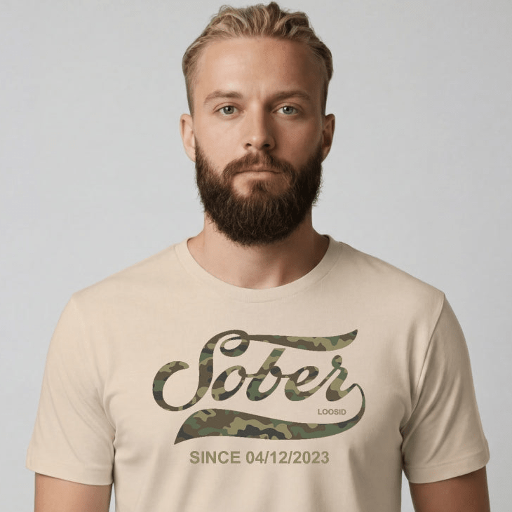 Sober T Shirt | Sober Since Camo Tee with Personalized Date