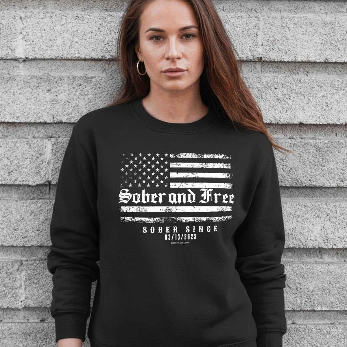 Sober and Free Sobriety Recovery Hoodie close-up view (view 2)