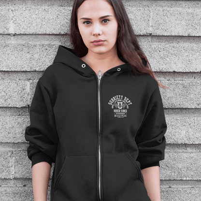 Sobriety Dept Unisex Zip Hoodie – Sober AF 24/7 with Custom Sobriety Date