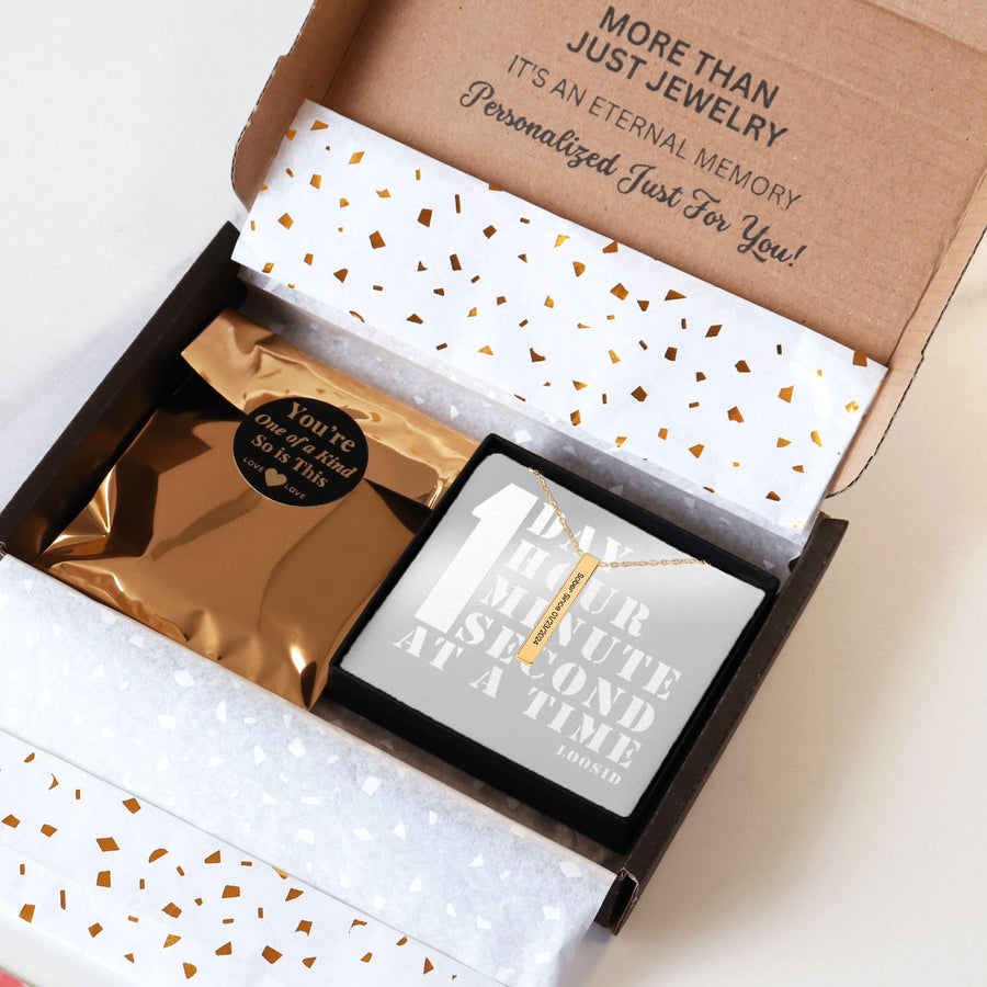 Sober Since 3D Bar Necklace w / Personalized Sober Date and Message Card