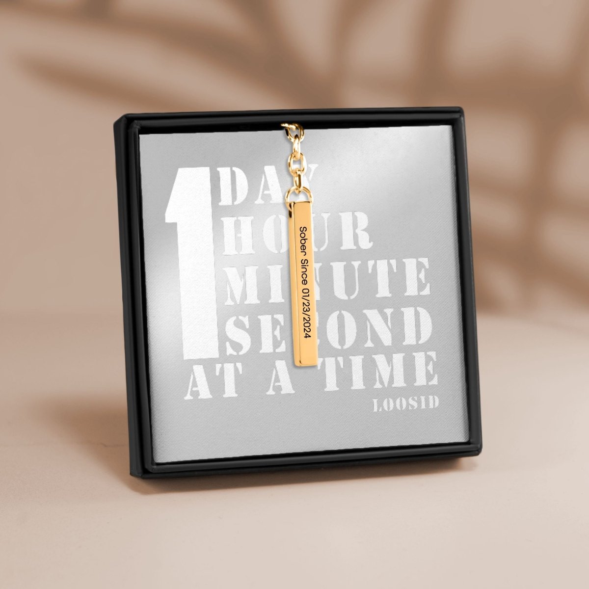Sober Since 3D Bar Keychain w Personalized Sober Date and Message Sobriety Gift close-up view (view 2)