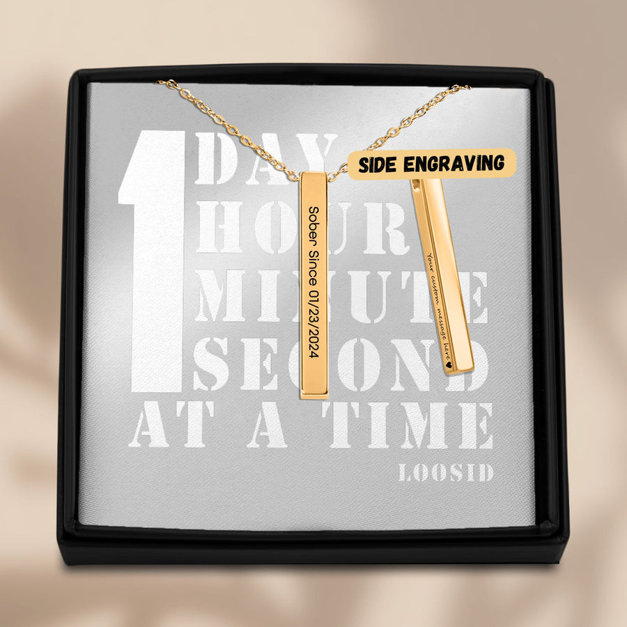 Sober Since 3D Bar Necklace w / Personalized Sober Date and Message Card